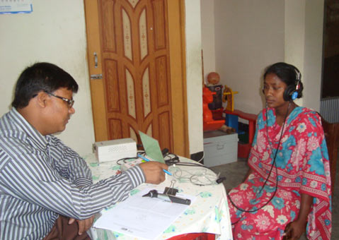 Hearing test of a deaf girl